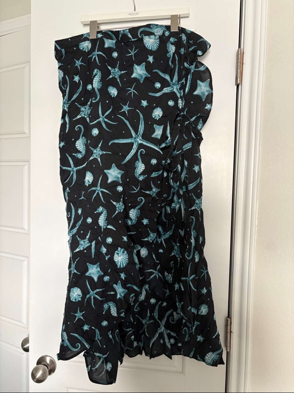 Agua Bendita by Target Black High Low Wrap Skirt with Teal Sea Life Print XXL